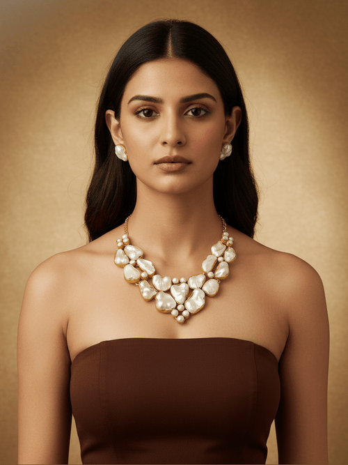 Aganya kreation jewelry Sets Vachaya Real Pearl Set - Elegant Handcrafted Jewelry