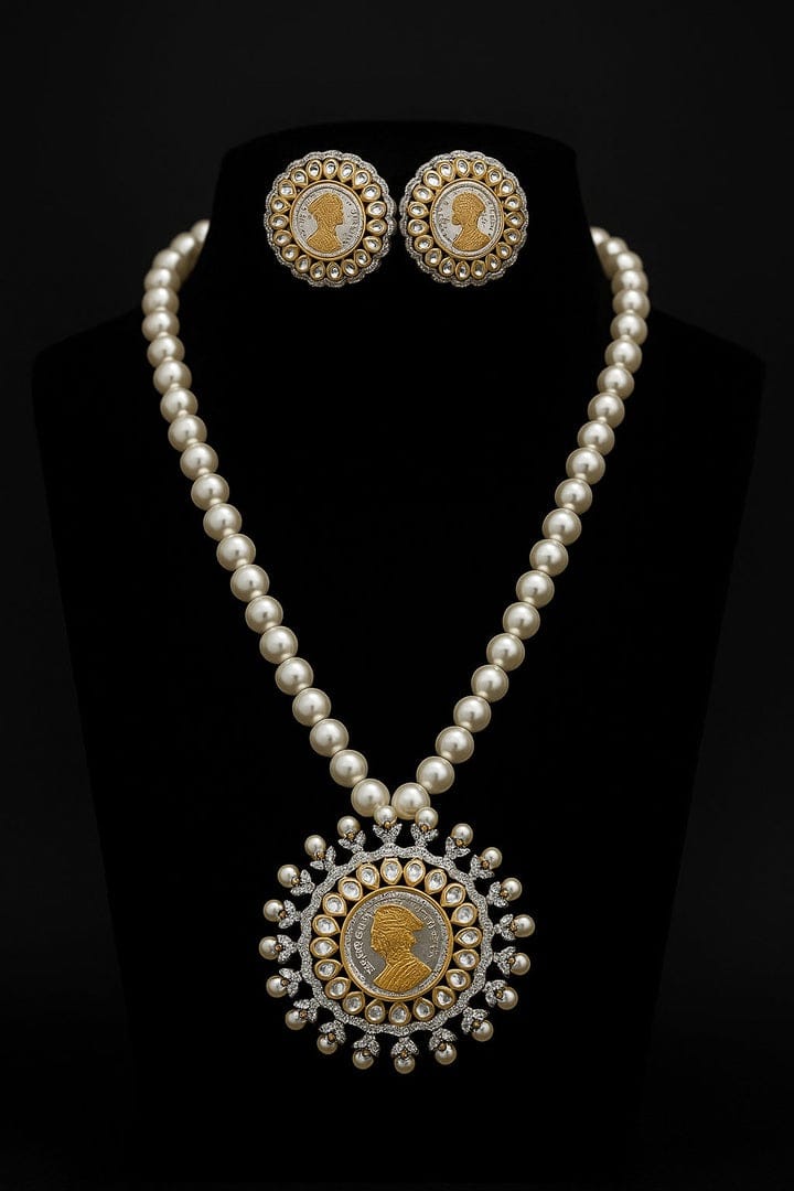 Aganya kreation jewelry Sets Vaidehi Pearl & Kundan Ginni Set - Elegant Jewelry