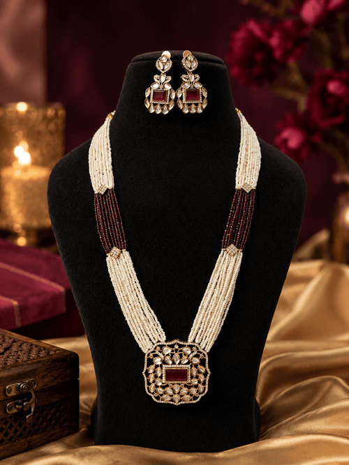 Aganya kreation jewelry Sets Vanya Massonite Polki Kundan Onyx Beads & CZ Stone Jewellery Set Dark purple