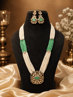 Aganya kreation jewelry Sets Vanya Massonite Polki Kundan Onyx Beads & CZ Stone Jewellery Set Mint green