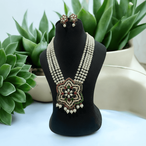 Aganya kreation jewelry Sets Vardini Real Pearl Set - Elegant Brass Jewelry