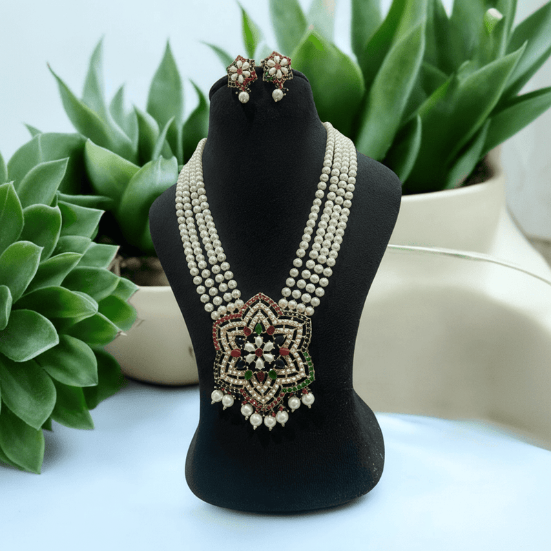 Aganya kreation jewelry Sets Vardini Real Pearl Set - Elegant Brass Jewelry