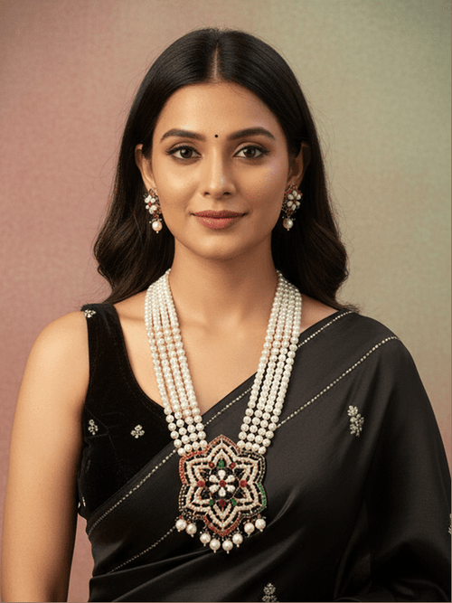 Aganya kreation jewelry Sets Vardini Real Pearl Set - Elegant Brass Jewelry