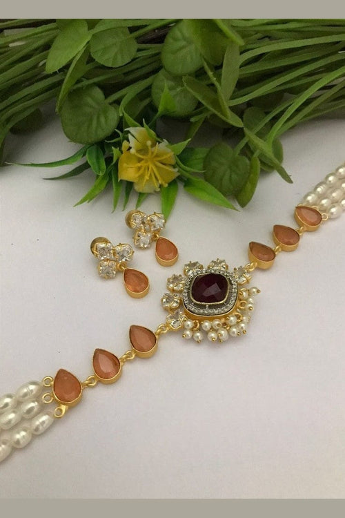 Aganya kreation jewelry Sets Vijisha Real Pearl Choker Set - Elegant & Timeless Jewelry 4