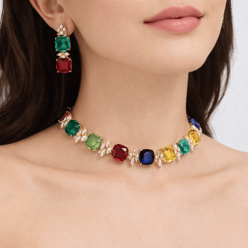 Aganya kreation jewelry Sets Yogita Real Pearl Set - Elegant Brass Jewelry with Kundan Finish Style