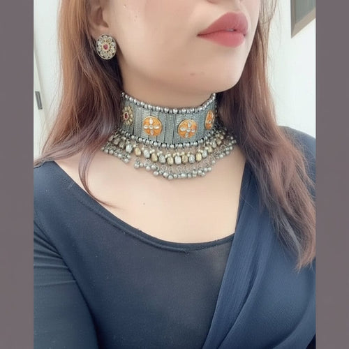 Aganya kreation jewelry Sets Zara Set - Elegant Ethnic & Western Jewelry Style Orange and silver
