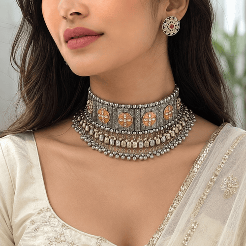 Aganya kreation jewelry Sets Zara Set - Elegant Ethnic & Western Jewelry Style Orange and silver