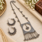 Aganya kreation Jewelry Veyara Oxidized Silver Tribal Long Necklace Set with Earrings