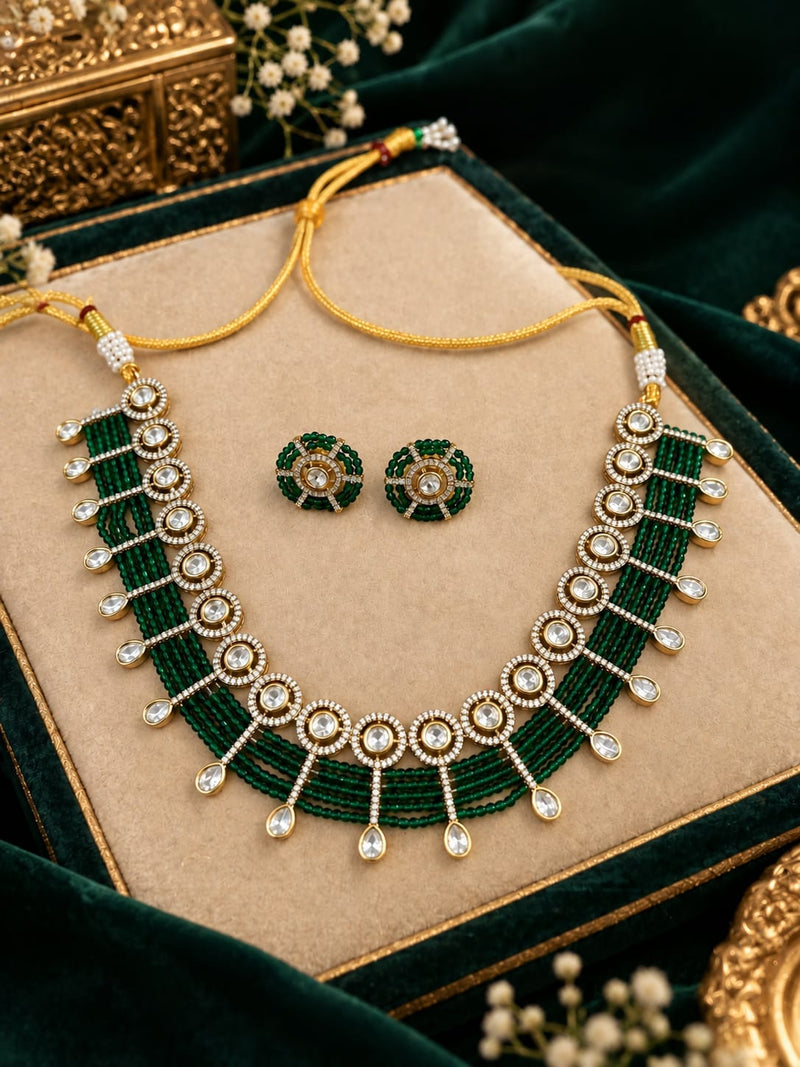 Aganya kreation Jewelry Yutika Hydro Beads Masonite Polki Kundan Necklace Set