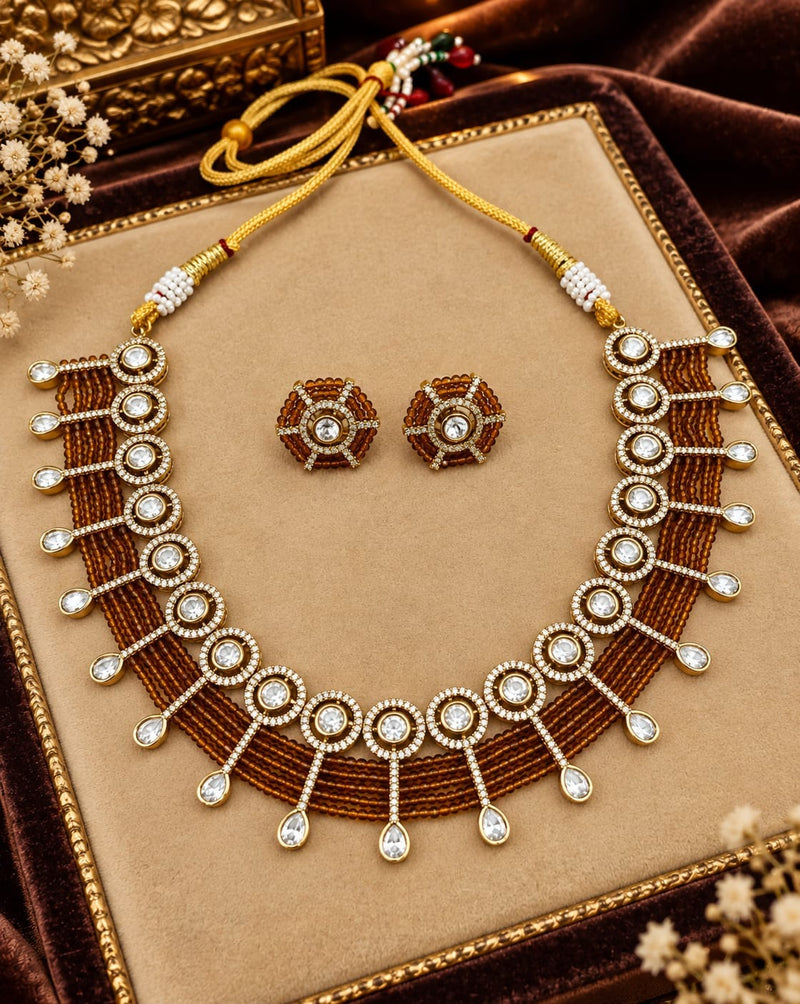 Aganya kreation Jewelry Yutika Hydro Beads Masonite Polki Kundan Necklace Set