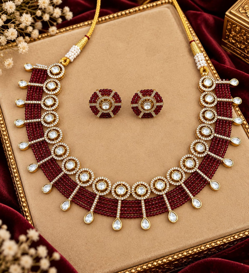 Aganya kreation Jewelry Yutika Hydro Beads Masonite Polki Kundan Necklace Set