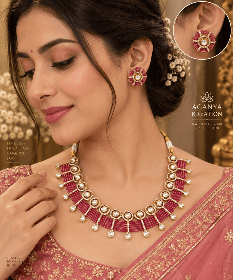Aganya kreation Jewelry Yutika Hydro Beads Masonite Polki Kundan Necklace Set