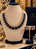 Aganya kreation Jewelry Yutika Hydro Beads Masonite Polki Kundan Necklace Set Blue