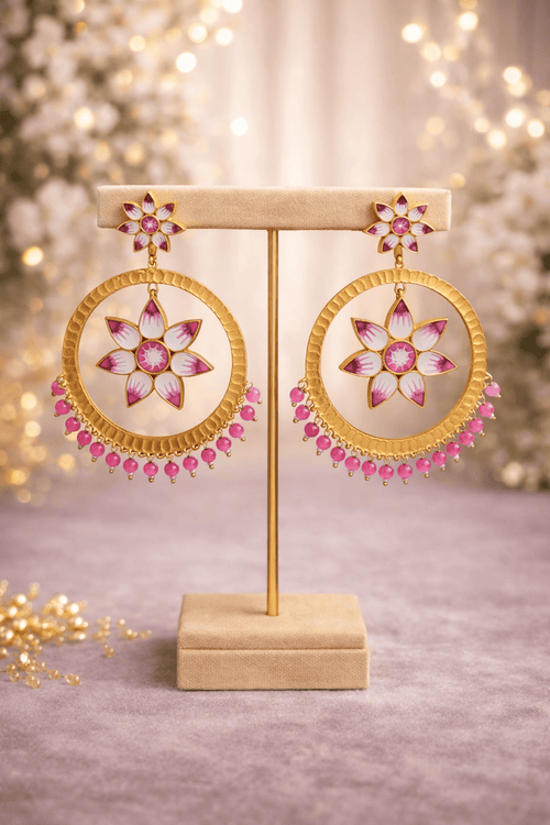 Aganya kreation Jhumka earrings Embellished Chandbali Earrings - Handcrafted Elegance Pink
