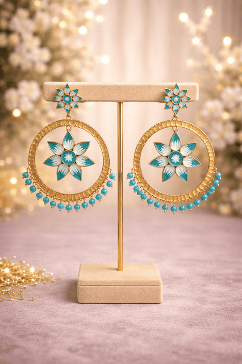 Aganya kreation Jhumka earrings Embellished Chandbali Earrings - Handcrafted Elegance Sea Green