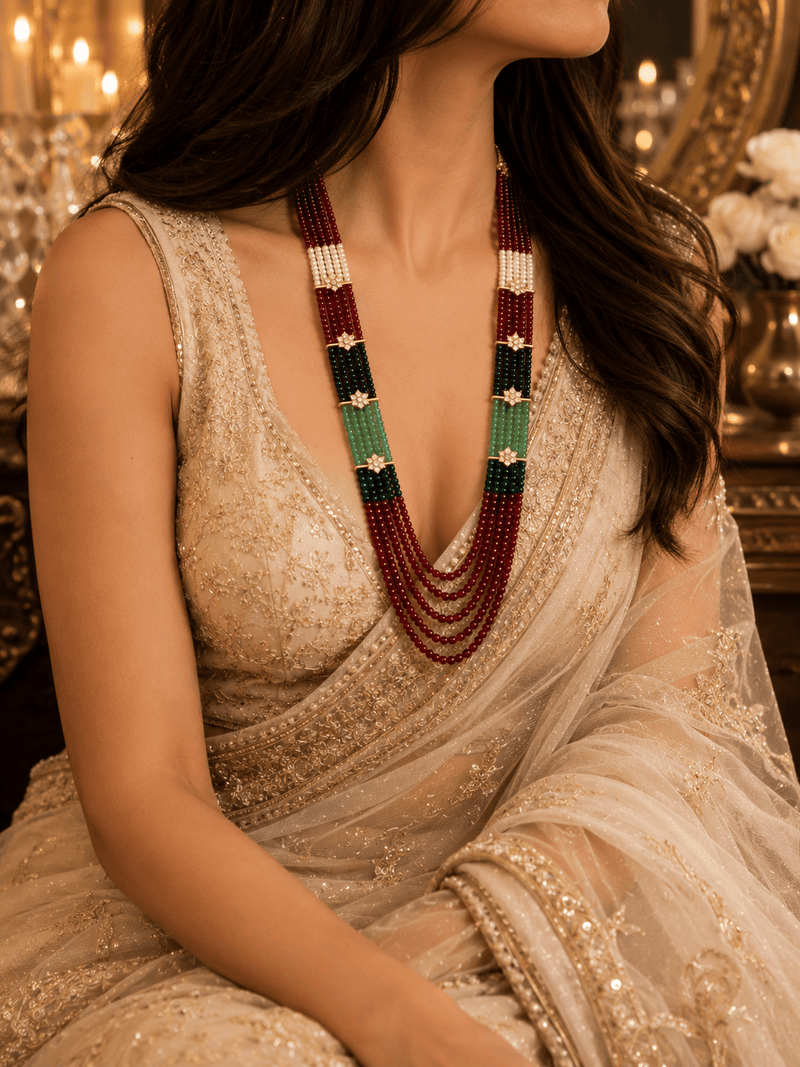 Aganya kreation Necklaces Alka Premium Onyx Stone Mala with CZ Accents | Designer Long Necklace