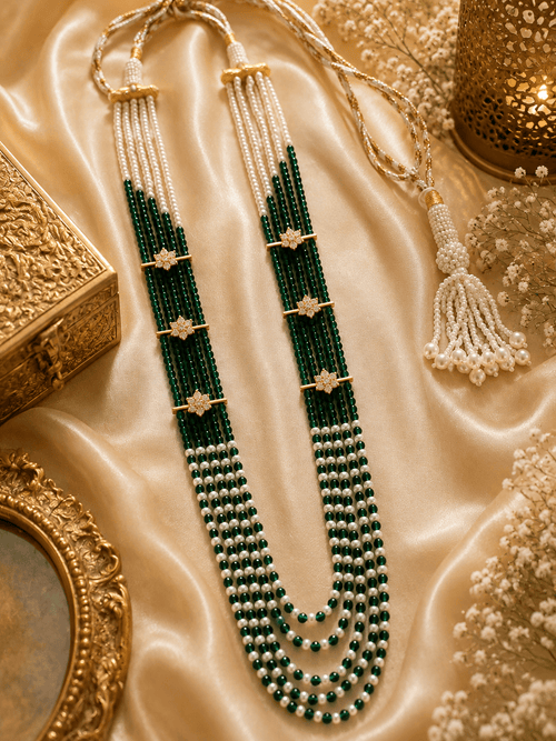 Aganya kreation Necklaces Alka Premium Onyx Stone Mala with CZ Accents | Designer Long Necklace