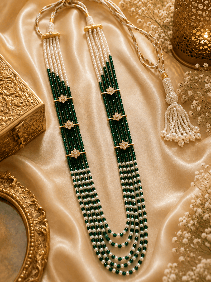 Aganya kreation Necklaces Alka Premium Onyx Stone Mala with CZ Accents | Designer Long Necklace