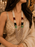 Aganya kreation Necklaces Alka Premium Onyx Stone Mala with CZ Accents | Designer Long Necklace