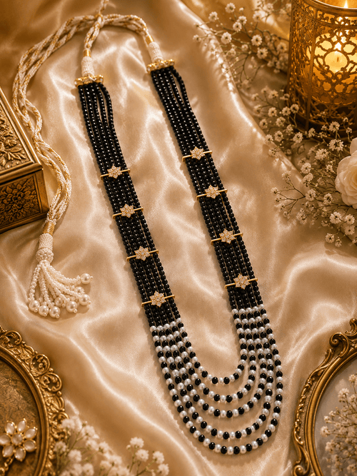Aganya kreation Necklaces Alka Premium Onyx Stone Mala with CZ Accents | Designer Long Necklace Black