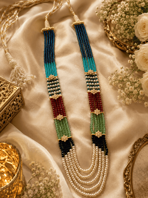 Aganya kreation Necklaces Alka Premium Onyx Stone Mala with CZ Accents | Designer Long Necklace Multi colour 2
