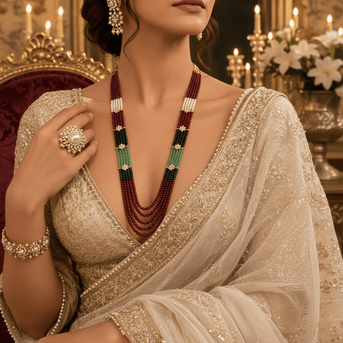 Aganya kreation Necklaces Alka Premium Onyx Stone Mala with CZ Accents | Designer Long Necklace Multicolour