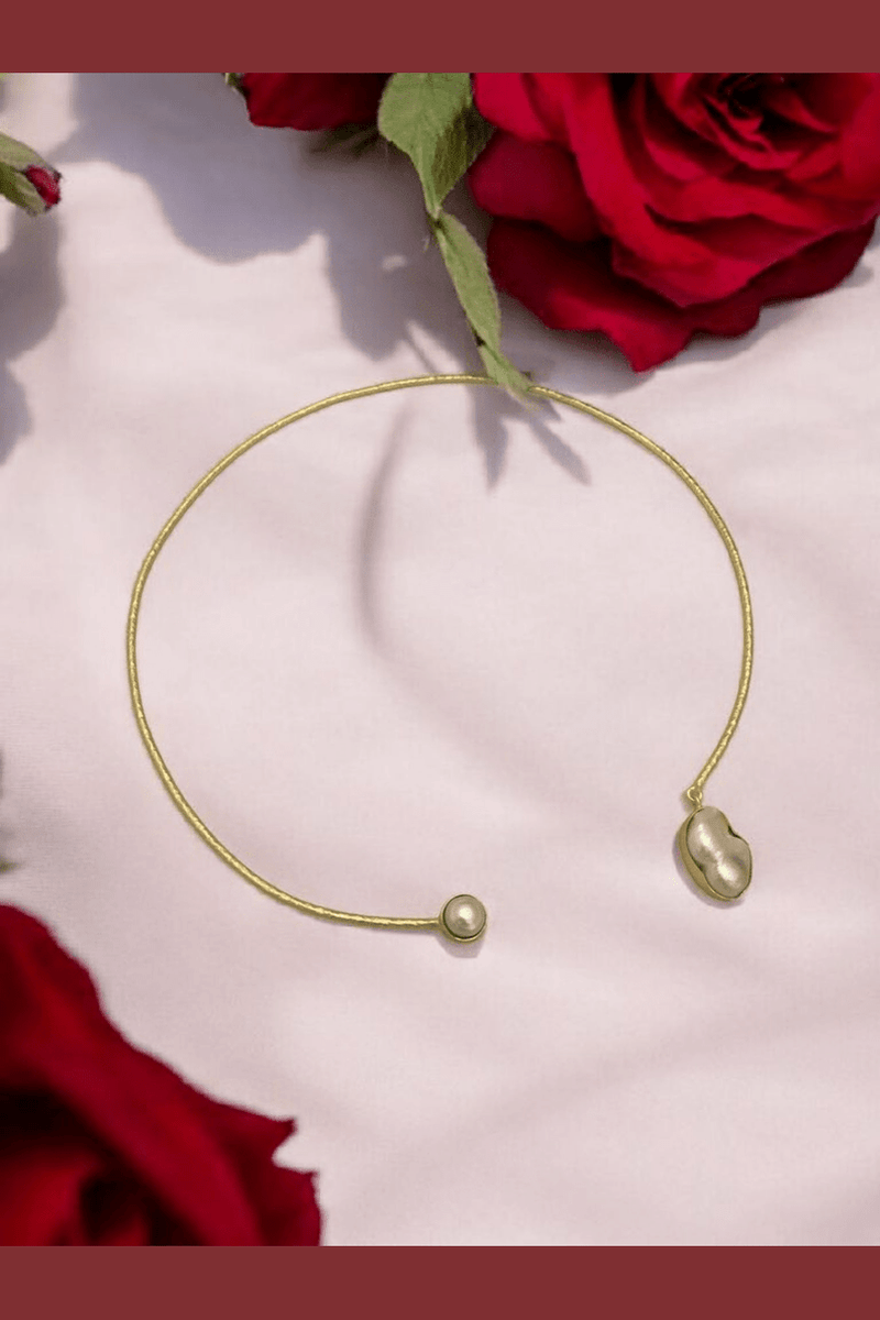 Aganya kreation Necklaces Desta Real Pearl Hasli Necklace - Elegant Brass Jewelry