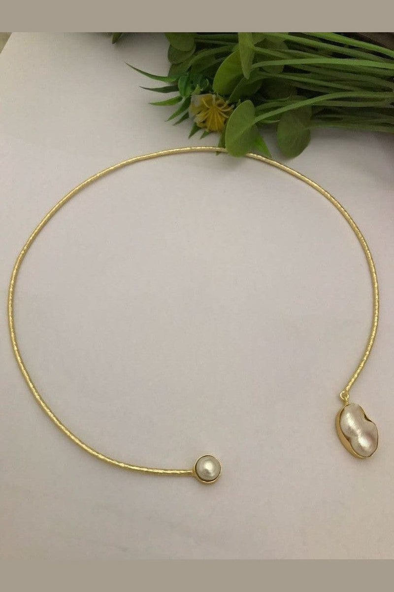 Aganya kreation Necklaces Desta Real Pearl Hasli Necklace - Elegant Brass Jewelry