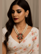 Imara Real Pearl Set with freshwater and shell pearls and CZ on 22-inch gold plated brass chain by Aganya Kreation