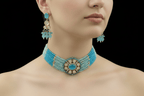 Aganya kreation Necklaces Ishanvi Polki Choker Set - Elegant Ethnic Jewelry Sky blue