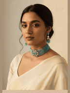 Aganya kreation Necklaces Ishanvi Polki Choker Set - Elegant Ethnic Jewelry Sky blue