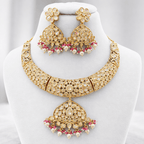 Aganya kreation Necklaces Luxury Masonite Polki Kundan Bridal Choker Set with Shell Pearl Drops | 22K Gold Plated Wedding Jewelry Set