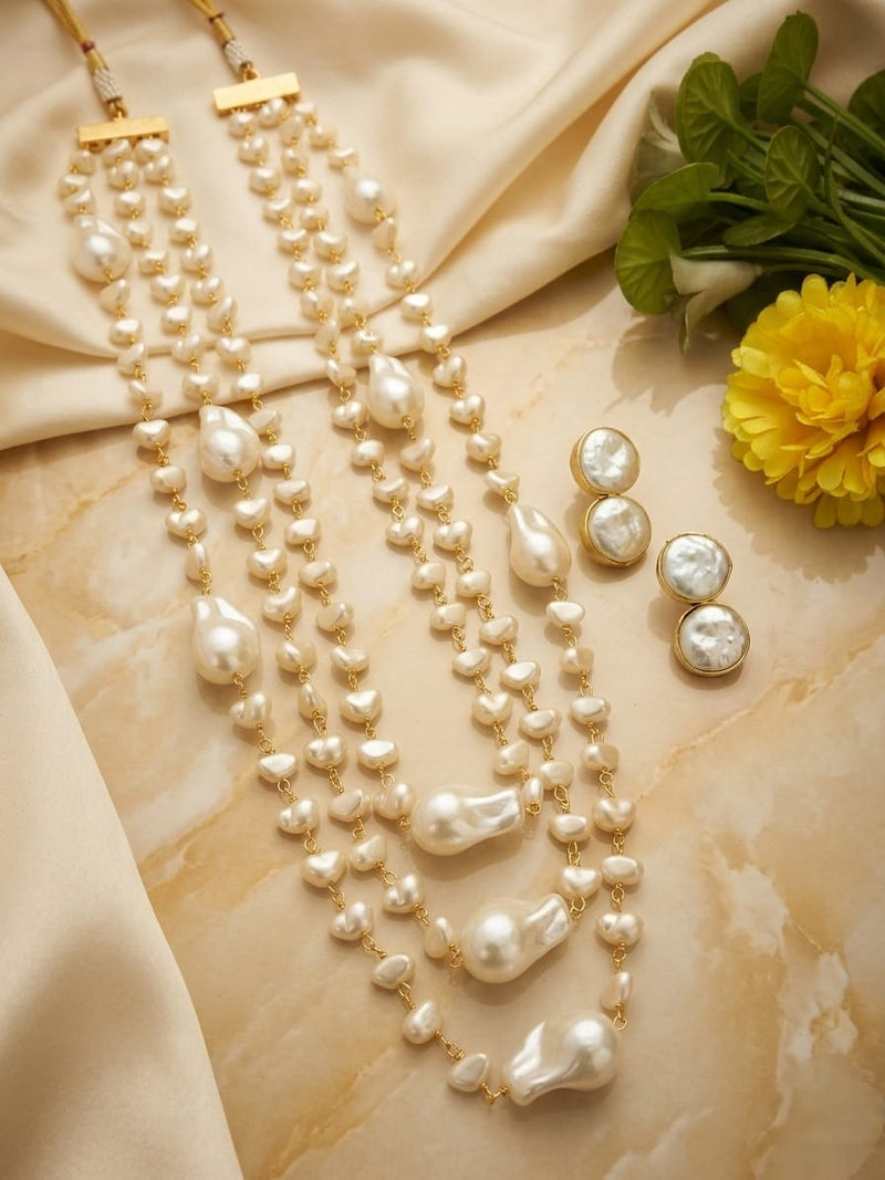 Aganya kreation Necklaces Luxury Multi-Layer Faux Baroque Pearl Necklace Set with Earrings
