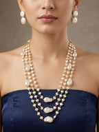 Aganya kreation Necklaces Luxury Multi-Layer Faux Baroque Pearl Necklace Set with Earrings