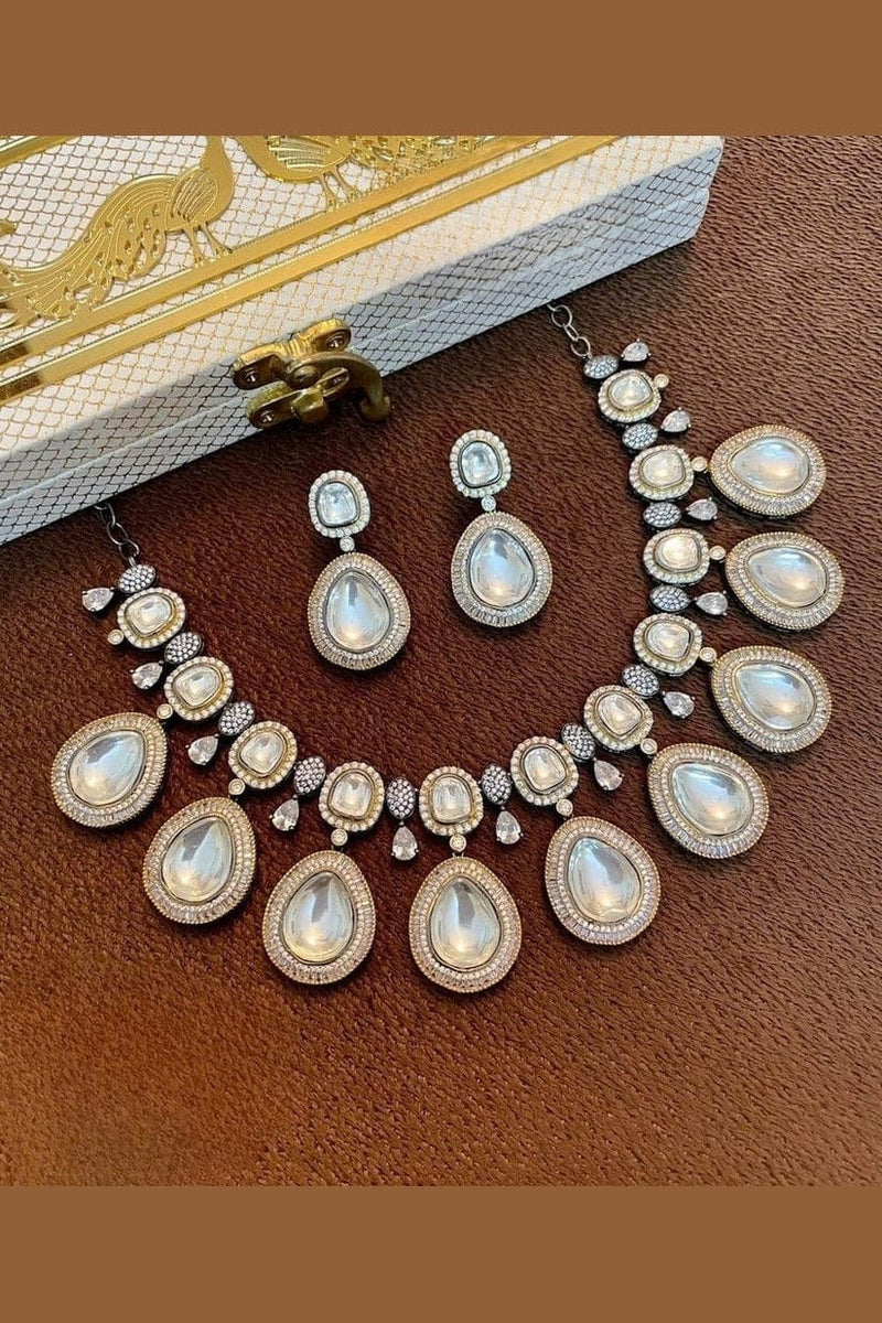 Aganya kreation Necklaces Madhuri Set - Exquisite Ethnic Jewelry for Every Occasion Silver antique polish and Golden