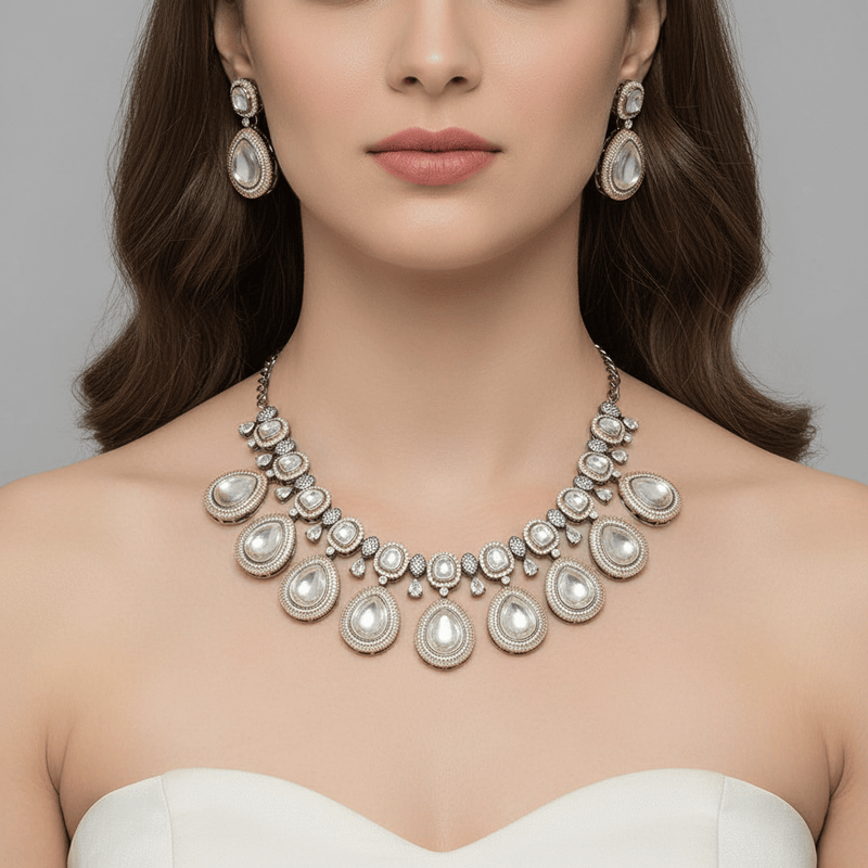 Aganya kreation Necklaces Madhuri Set - Exquisite Ethnic Jewelry for Every Occasion Silver antique polish and Golden