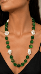 Aganya kreation Necklaces Monalisa Stone & TSP Baroque Pearl Statement Necklace | Luxury Handmade Designer Mala