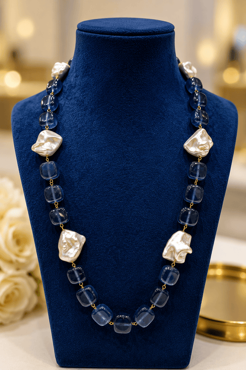 Aganya kreation Necklaces Monalisa Stone & TSP Baroque Pearl Statement Necklace | Luxury Handmade Designer Mala