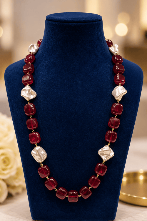 Aganya kreation Necklaces Monalisa Stone & TSP Baroque Pearl Statement Necklace | Luxury Handmade Designer Mala
