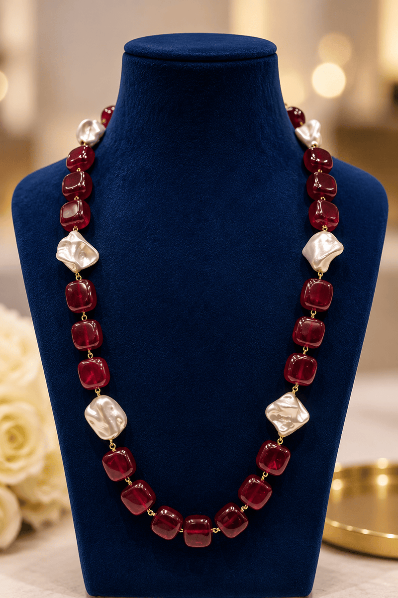 Aganya kreation Necklaces Monalisa Stone & TSP Baroque Pearl Statement Necklace | Luxury Handmade Designer Mala