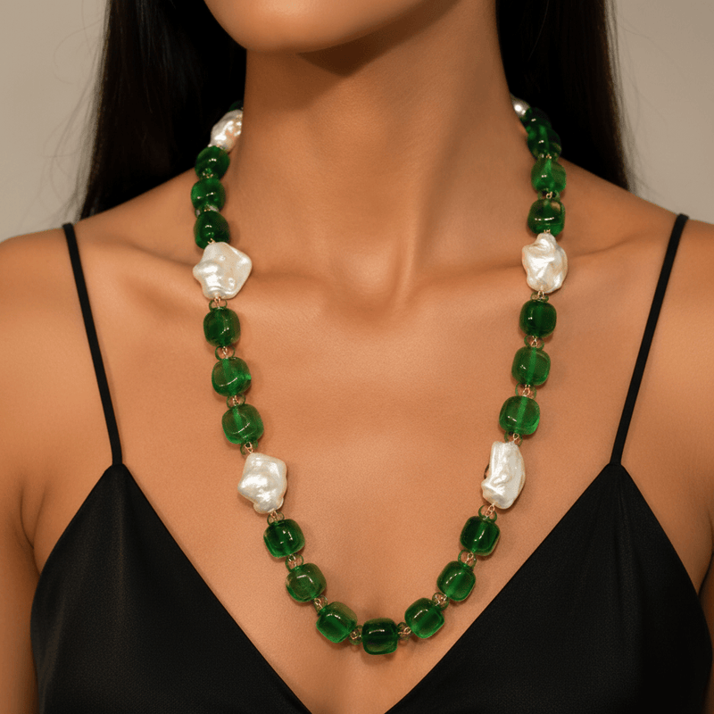 Aganya kreation Necklaces Monalisa Stone & TSP Baroque Pearl Statement Necklace | Luxury Handmade Designer Mala