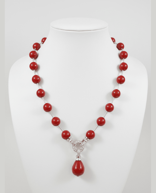 Aganya kreation Necklaces Omya shell  pearl mala Red