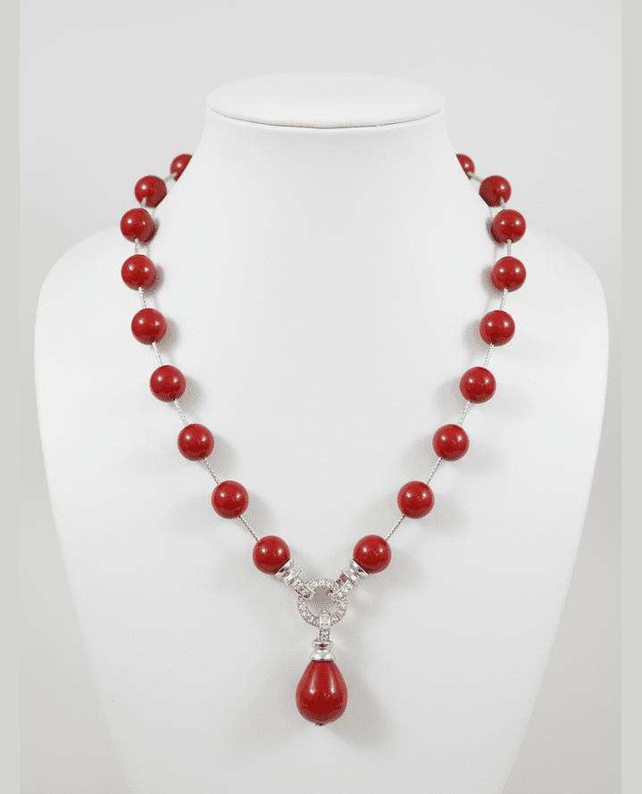 Aganya kreation Necklaces Omya shell  pearl mala Red