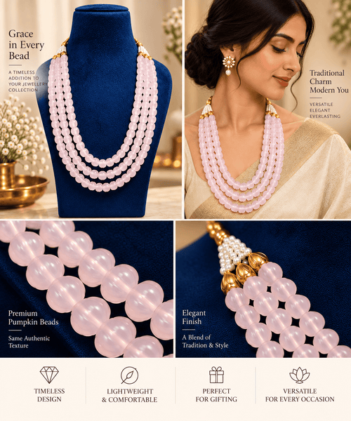 Aganya kreation Necklaces Pumpkin Beads Trilokini Natural Stone Mala - Aganya Kreation
