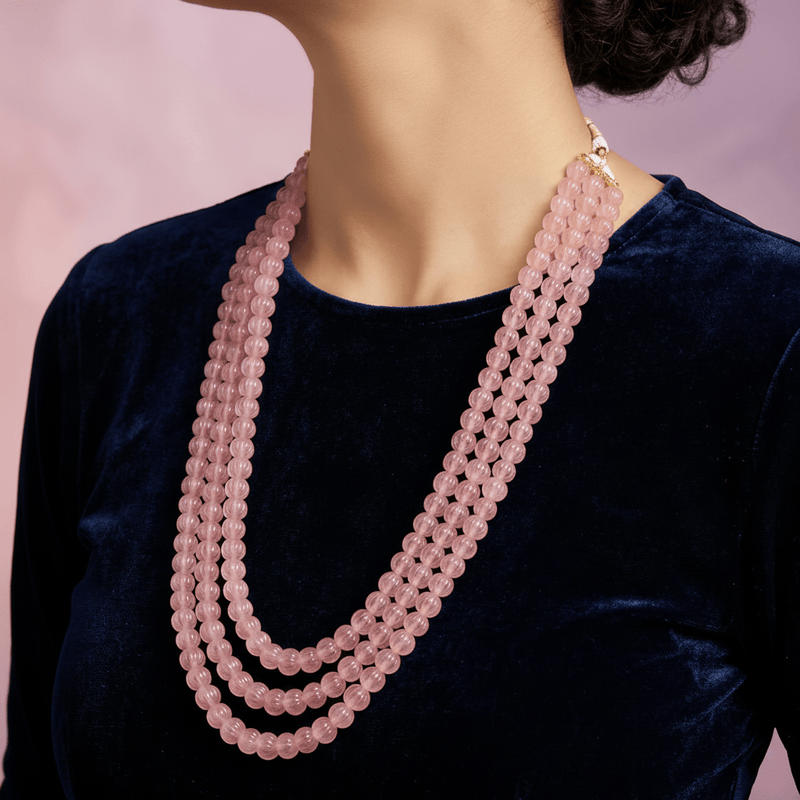 Aganya kreation Necklaces Rakshini Pumpkin Beads Real Stone Mala - Unique Necklace