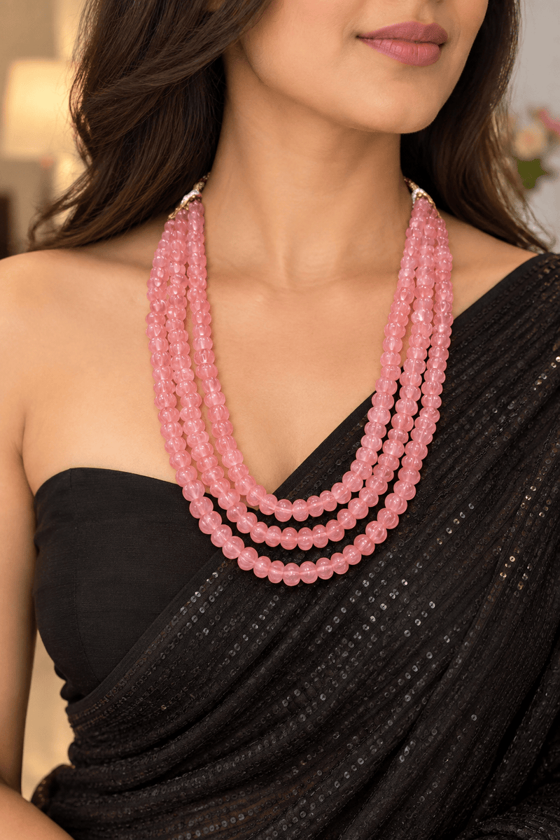Aganya kreation Necklaces Rakshini Pumpkin Beads Real Stone Mala - Unique Necklace