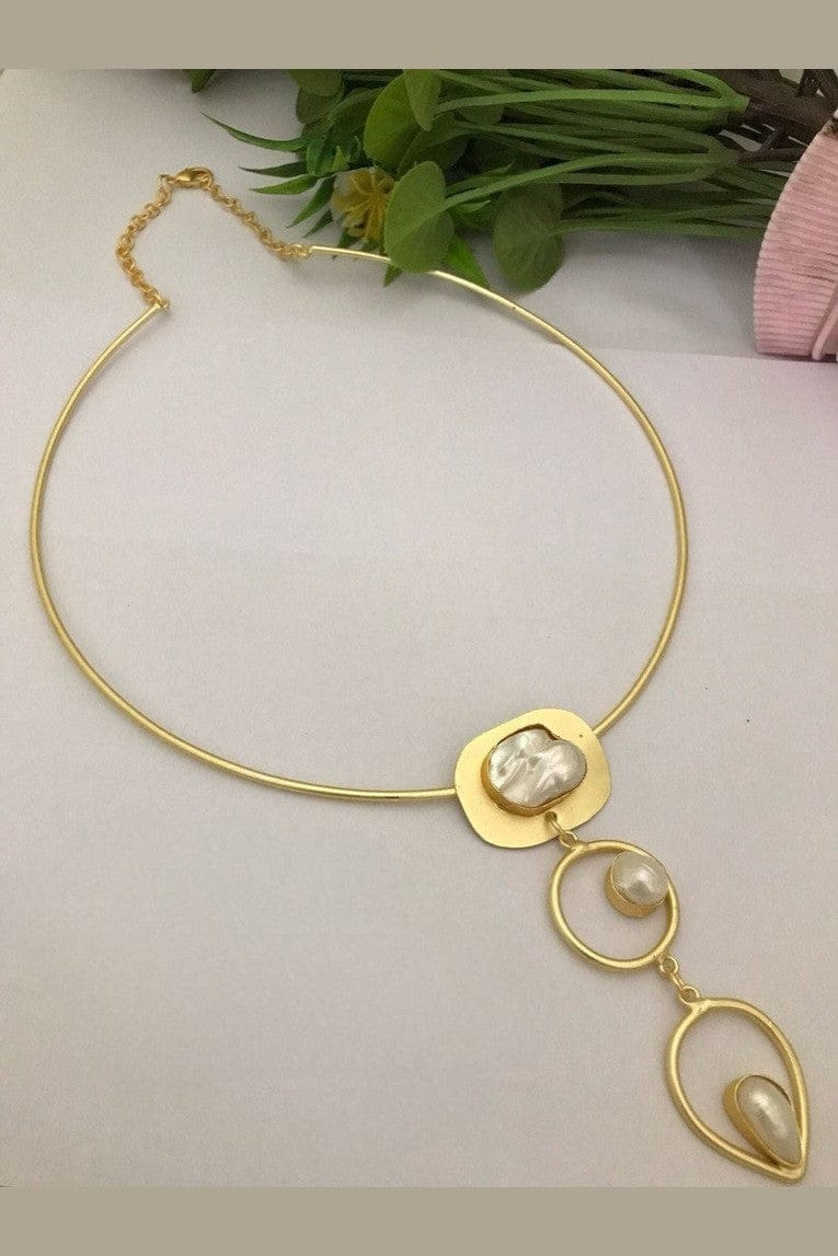 Aganya kreation Necklaces Real Pearl Capri Necklace - Elegant Brass & Golden Finish