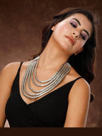 Rewa Spiral Necklace by Aganya Kreation — antique silver-polished alloy necklace with bold geometric spiral motif design, front view