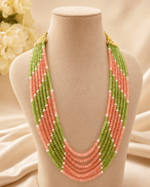 Aganya kreation Necklaces Royal strings Designer Layered Onyx Beaded Mala Necklace Light green