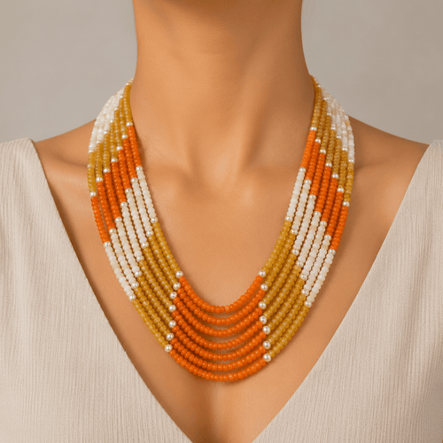 Aganya kreation Necklaces Royal strings Designer Layered Onyx Beaded Mala Necklace Orange